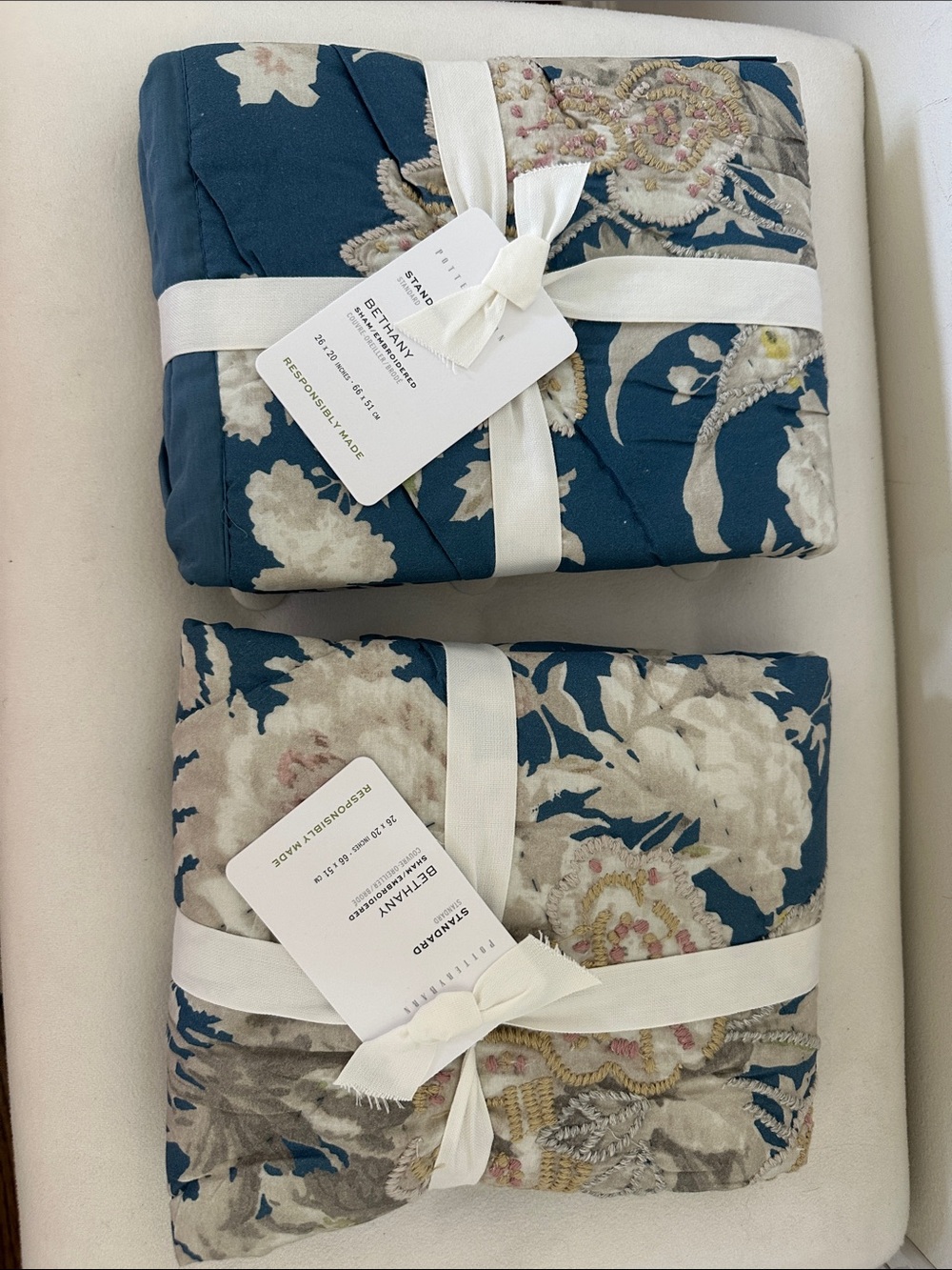 Pottery Barn Floral Quilted Set of  2 Bethany Standard Pillow Shams
